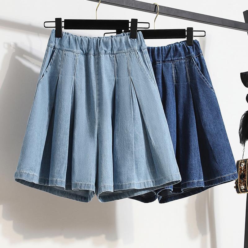 Ladies' Trousers Big Size Women's Denim Shorts Wide-legged Thin Section A Word Skirt Trousers Female Summer Thin Cover Belly Five-minute Trousers
