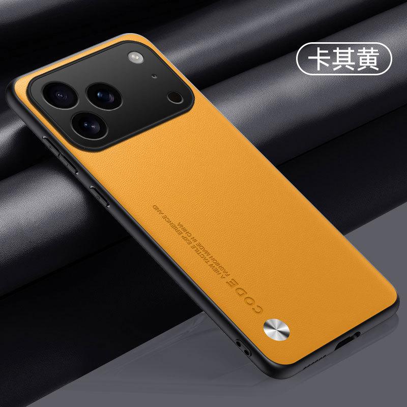 Применимо к чехлу для мобильного телефона iPhone17ProMax 16Pro из гладкой кожи 15 со стикером из кожи матовой 14 противоударный 13 защитный чехол