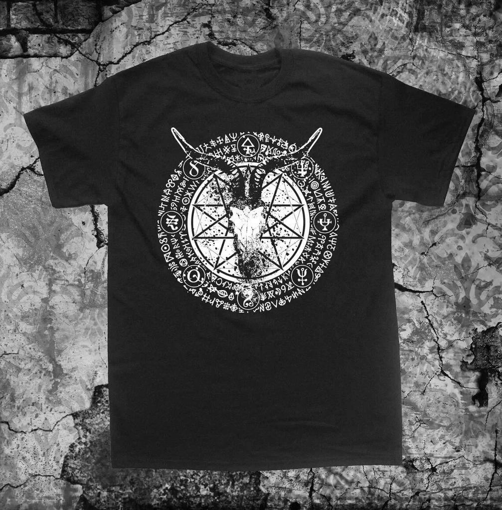 Occult Shirt Cat Star Pentagram Symbol Memento Mori Skull Occult Gothic Skeleton Medieval Grunge Plus Tops#Color(1)