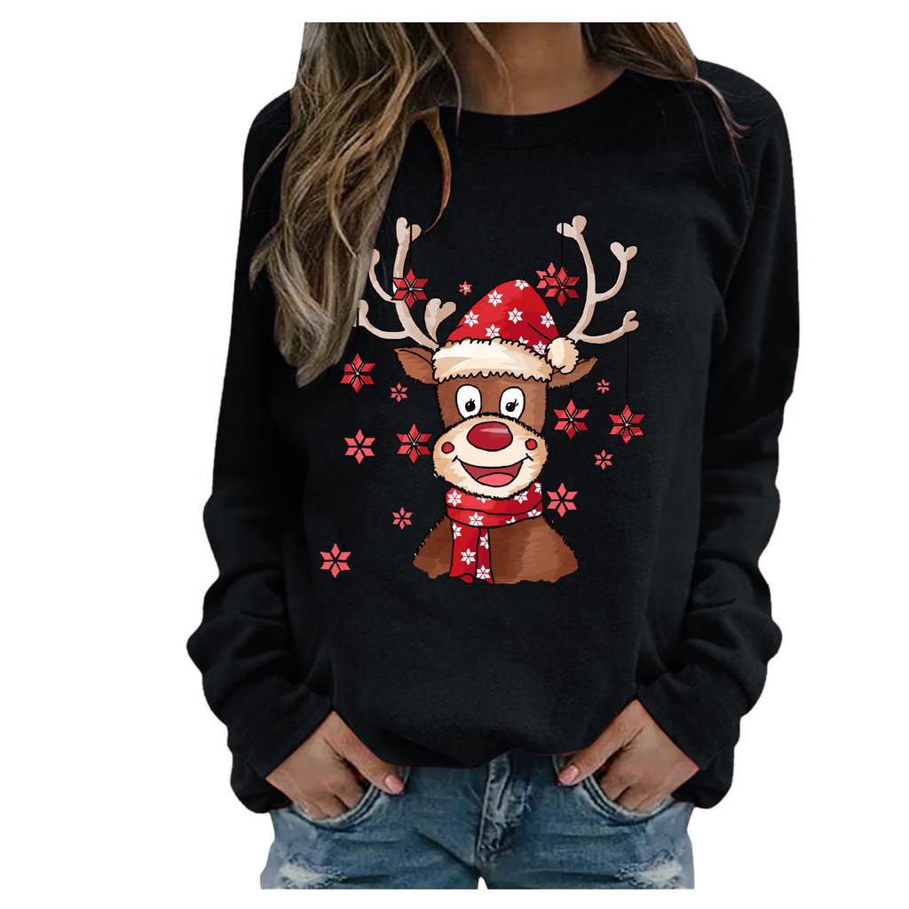Chirstmas Print Crewneck Sweatshirt Women Fall And Winter Long Sleeve Loose Casual Tee Tops Female Pullover Oversized