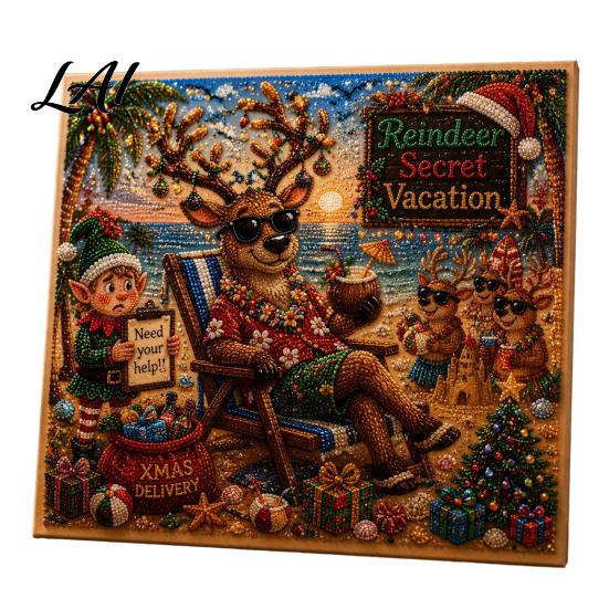 DIY Craft Sets for Adults Xmas Faux Pearl Art Kit Santa Claus Reindeer Painting Handmade Christmas Decorations Sparkling 3D Festive Wall Kit Adults
