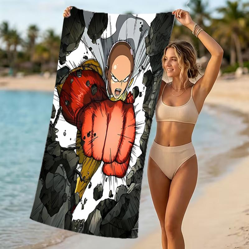 Beach Towel with One Punch Man Saitama Pattern - soft,absorbent,machine washable Lightweight&Modern,swimming,Travel Essentials