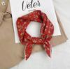 Retro Green Floral Small Silk Scarf - Korean Style Women's Versatile Autumn/Spring Accessory, Thin Square for Neck or Headband
