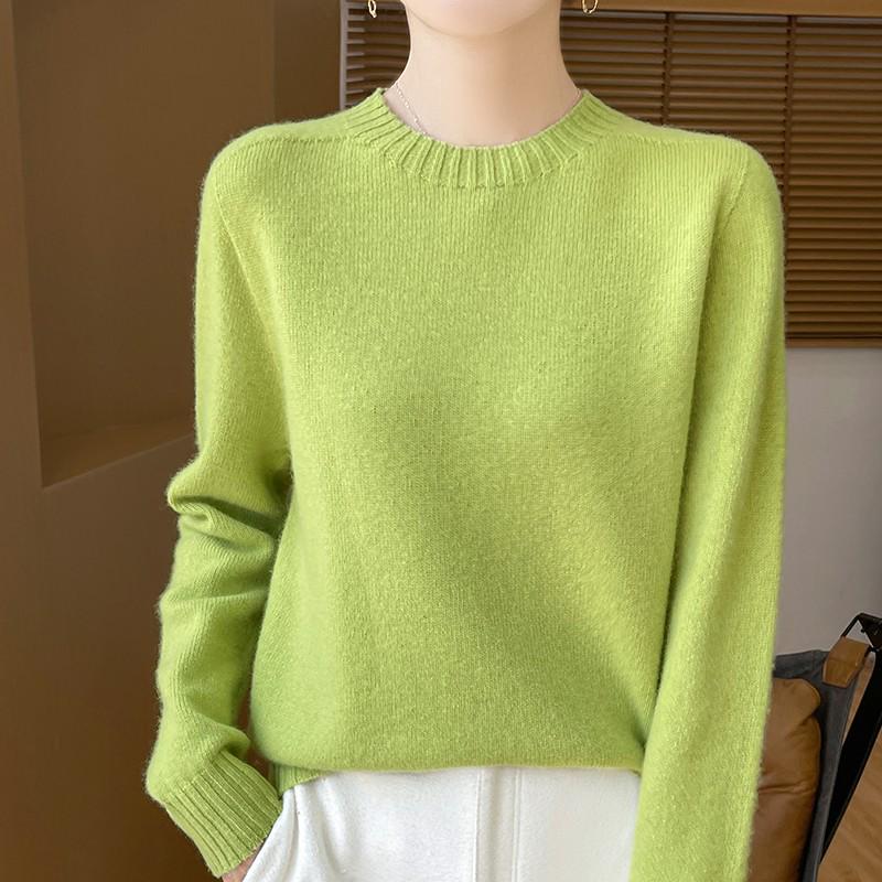 Women's Round Neck Long Sleeve Cashmere Wool Sweater - Autumn/Winter Fashion Layer