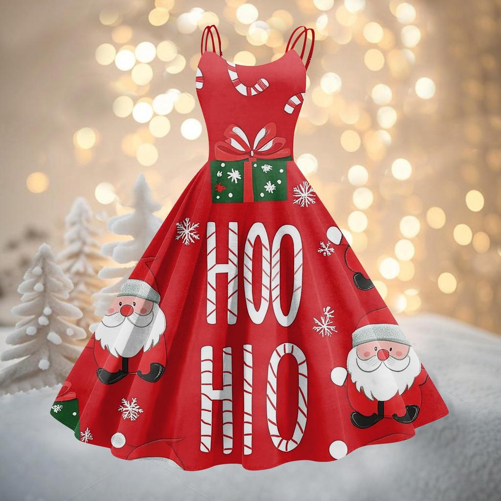 Women's Fashion Christmas Printed Sexy Strapless Gothic Cocktail Dress Punk, Vintage Dress