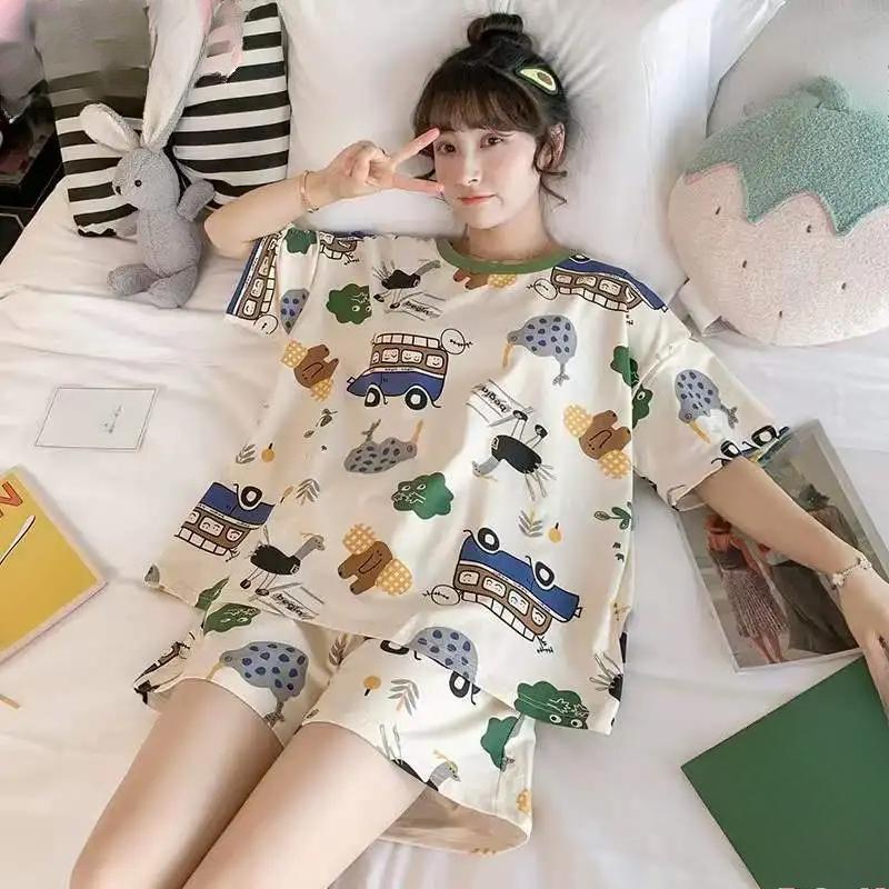 Женский пижамный комплект Милая одежда для сна с рисунком из мультфильмов Топы и шорты Пижамный комплект из 2 предметов Домашняя одежда Одежда для сна Одежда для отдыха на осень