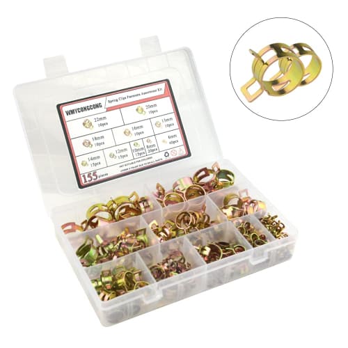 WMYCONGCONG 155-Piece Set of 10 Sizes, 6-22mm Spring Clamp Hose Band Clips, 65Mn Steel, Zinc Plated, Pipe Tube Fasteners, Silicone, for Water Pipe, Va