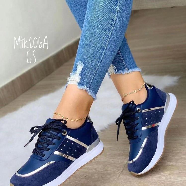 Fashion Lightweight Women Leather Patchwork Casual Sneakers Lace-up Breathable Platform Walking Shoe Outdoor Running Trainers Size 36-43