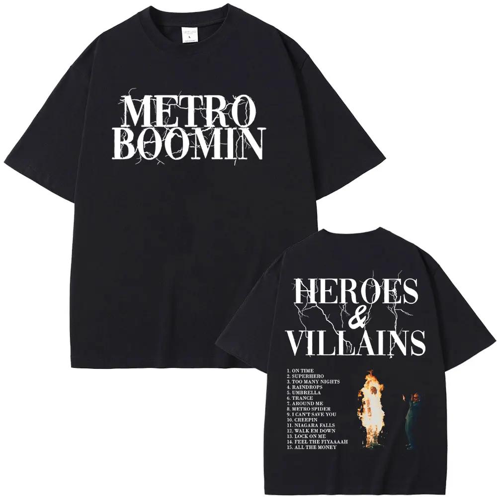 Футболки с двусторонним принтом Rapper Metro Boomin Heroes & Villains для мужчин и женщин, хип-хоп, винтажные, оверсайз, мужские, крутая уличная одежда