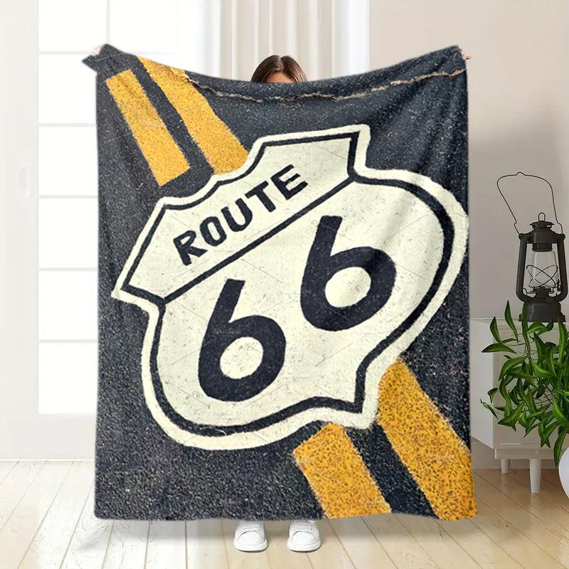 1PC Highway 66 pattern blanket, all season lightweight home office outdoor nap multifunctional blanket