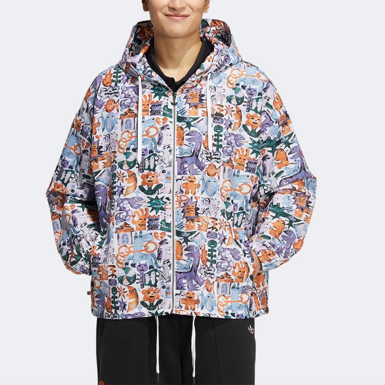 adidas Оригинальные трикотажные куртки COL AOP Белый Оранжевый Фиолетовый Унисекс HR6438