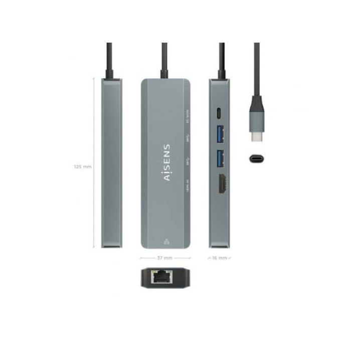 Hub usb - aisens - asuc-5p011-gr - 5 ports - gris métallisé - compact - design moderne