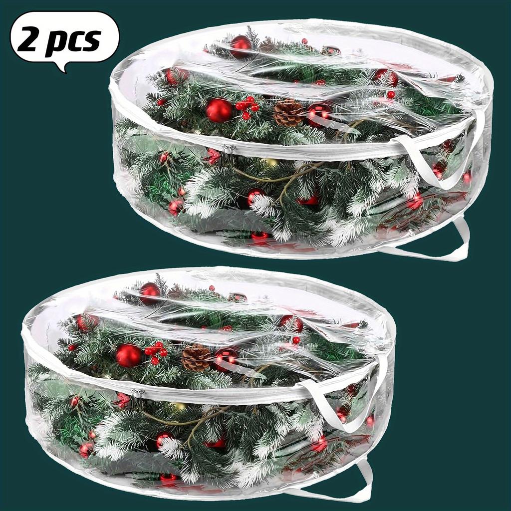 2/4 Pcs Christmas Wreath Storage Bag Round Transparent PVC Waterproof Dustproof Garland Storage Bag Garland Container Organizer