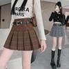 Korean Plaid Woolen Pleated Skirt: Autumn/Winter High-Waist College Style