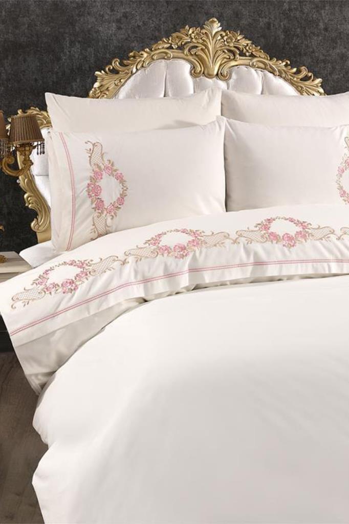 Пододеяльник с вышивкой "Роза" Хлопок 6 шт. Двойной кремовый размер