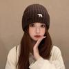 Осень и Зима Новая Шерстяная Шапка с Отверстием Полярный Медведь для Женщин Большого Обхвата Головы Вязаная Шапка Теплая Защита Ушей Холодная Шапка для Мужчин Модная