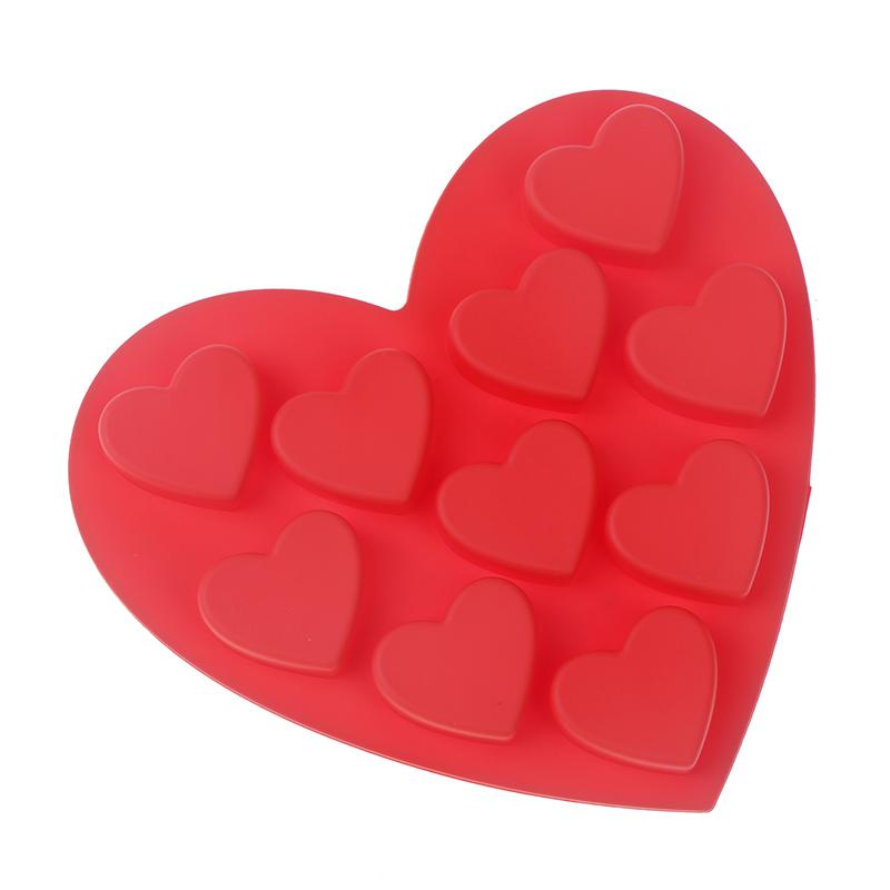 10-гнездная силиконовая форма в форме сердца, сделай сам ко Дню святого Валентина, форма для шоколадных конфет, помадки, желе, пудинга, десерта, выпечки