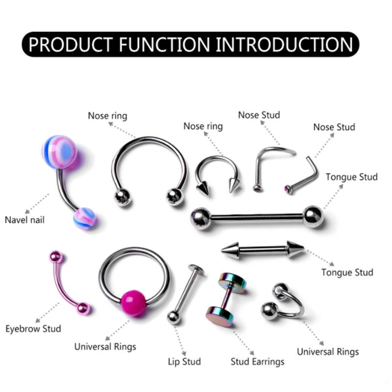 Акриловый пирсинг из нержавеющей стали, смешанные цвета для бровей, живота, губ, кольца для языка, обручи для носа, ювелирные изделия для пирсинга