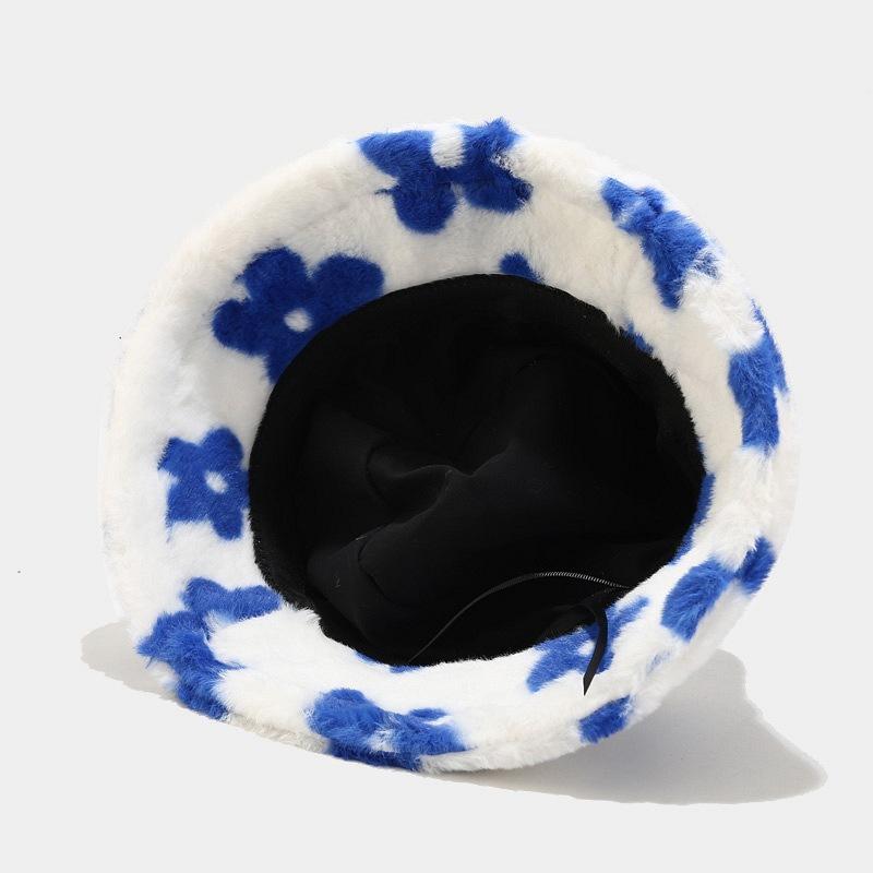 Fluffy Fur Women Bucket Hat Solid Flat Top, Outdoor Thick Warm Sun Hat for Men and Women