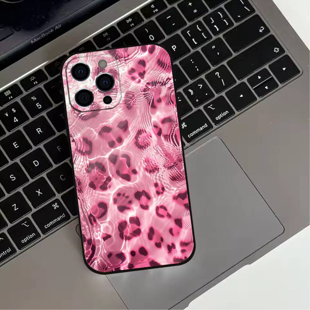 Модный чехол для телефона с принтом розового леопарда для iPhone 17, 16, 15, 14, 13, 12, 11 Plus, Pro Max, XS, мягкий силиконовый черный чехол