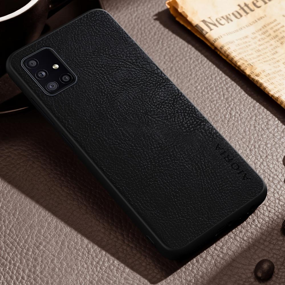 Phone Case: Luxury Case for Samsung Galaxy A71 A51 A11 5G Retro Fashion Natural Texture Solid Color Anti-fingerprints Synthetic Leather Precise