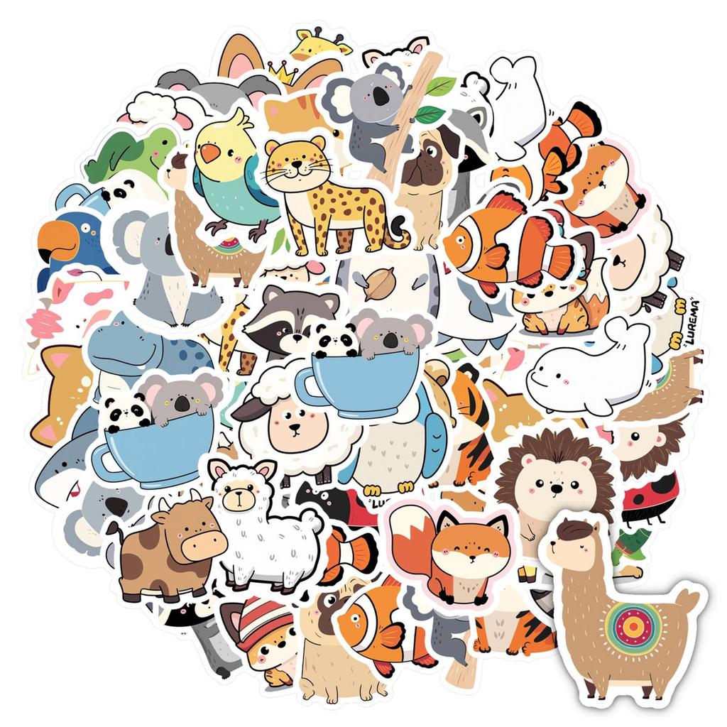35pcs-50pcs Cartoon Nature Stickers Colorful Animal Stickers Stickers For DIY Phone Laptop Scrapbook Bike