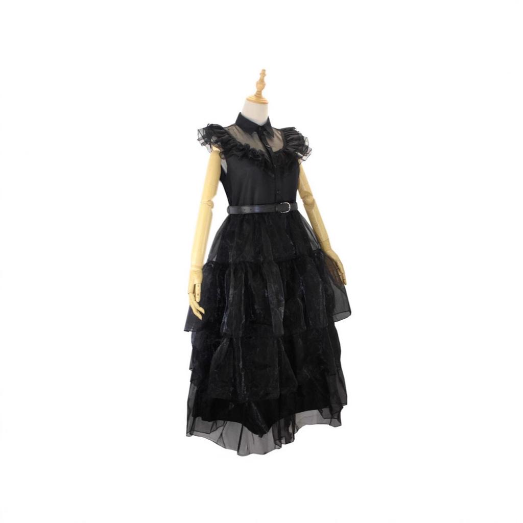 Addams Family Halloween Gothic Black Dress Cosplay Costume