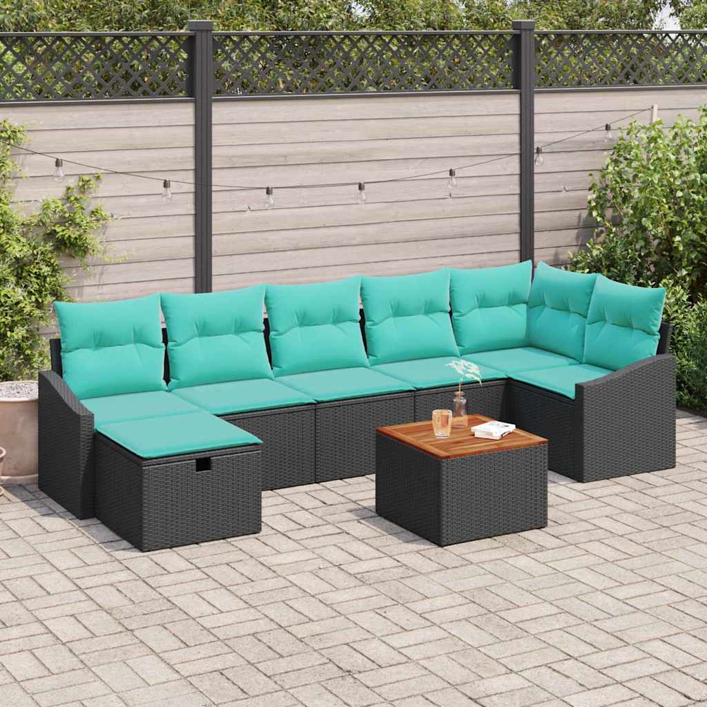 Garden Sofa Set with Cushions 8 pcs Black Poly Rattan