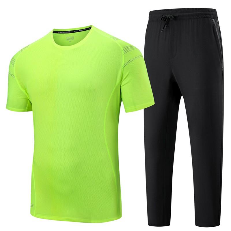 Mens Breathable Ice Silk Short Sleeve T-Shirt Pants Set Casual Sportswear Outfit Lightweight