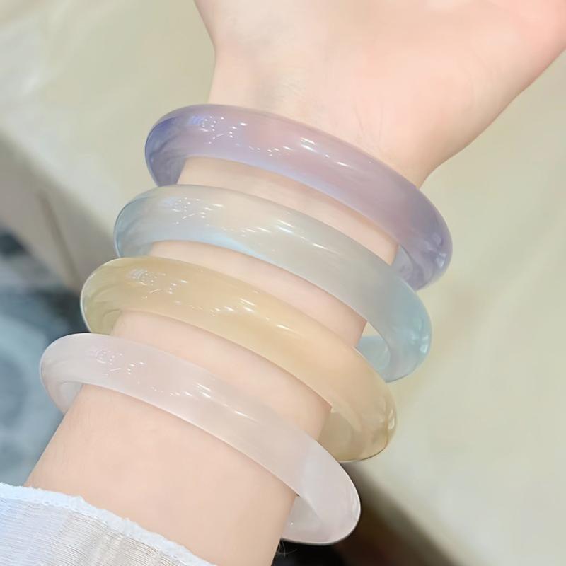 Sophisticated Imitation Jade Glass Bangle with Clear Quartz Crystal for Classy Events
