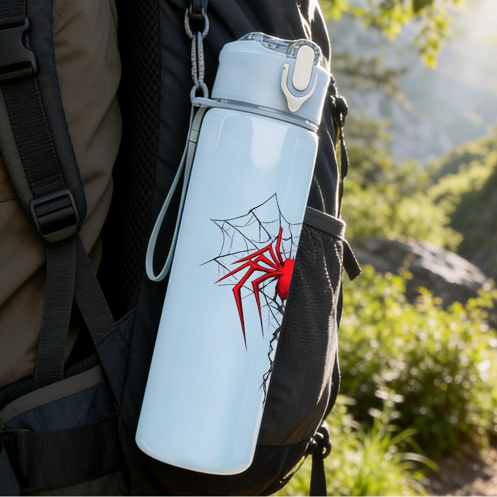 1PC Red Spider Web Abstract Print 750ml Color Plastic Sports Water Bottle Leakproof Flip Straw Lid Suitable for Sports Office Home Use