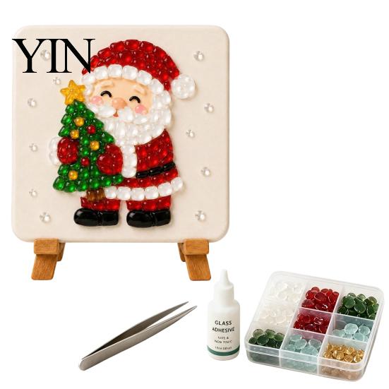 Unique Wall Decoration Christmas Mosaic Art Kit, DIY Sea Glass Santa Kit Reindeer Artwork Craft for Home Decor, Handmade Gift Stained Style