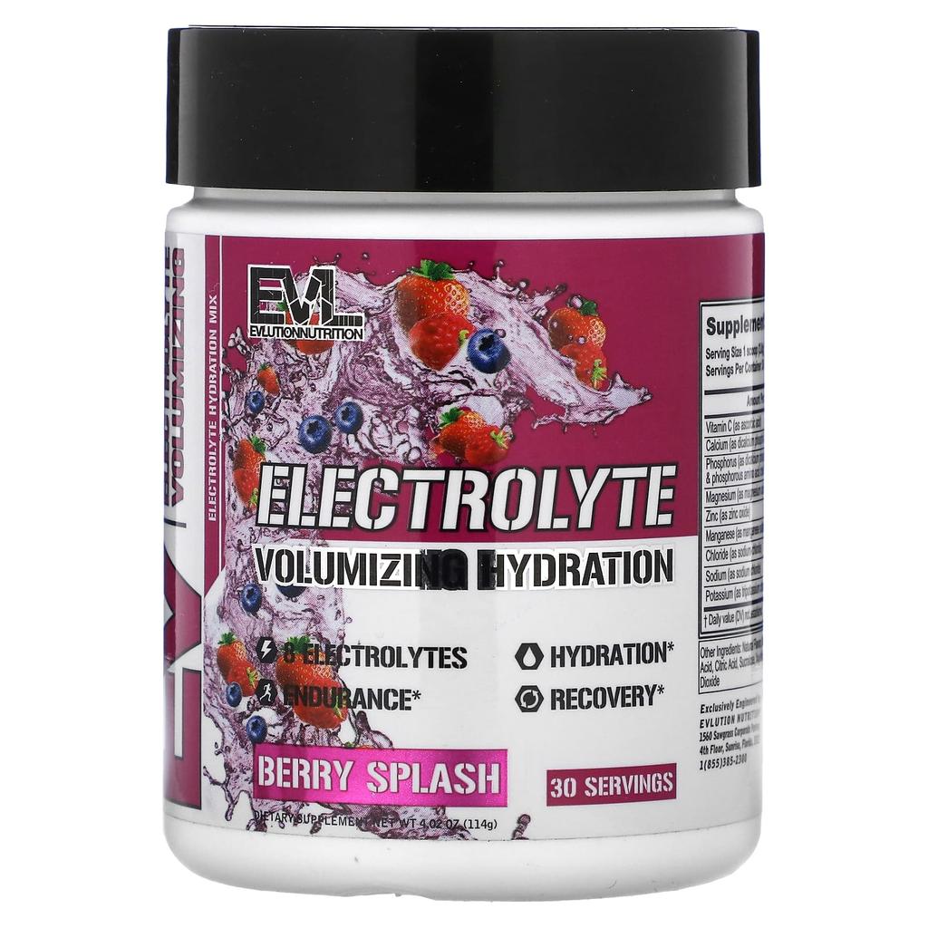 EVLution Nutrition Electrolyte Volume Boost Hydration, Berry Splash, 4.02 Oz (114 G)