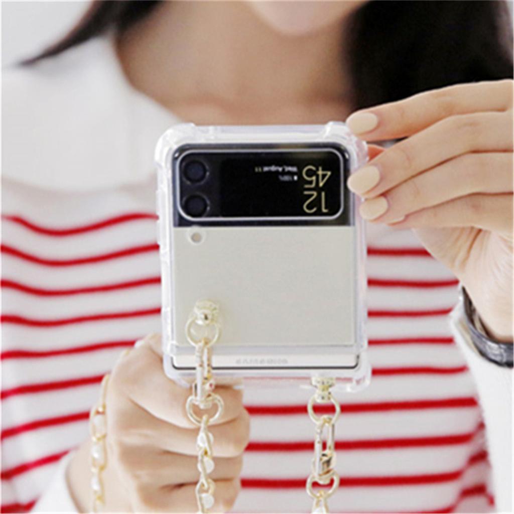 Korean Crossbody Lanyard Necklace Leather Chain Phone Case For Samsung Galaxy Z Flip 4 5g Z Flip3 Zflip Shockproof Cover