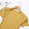 Летняя женская футболка, вязаный пуловер с короткими рукавами, вязаная футболка с круглым вырезом, облегающий топ
