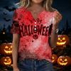 Женская повседневная футболка с принтом на Хэллоуин, V-образным вырезом, на пуговицах, с рукавами три четверти, для повседневной носки и сезонных мероприятий