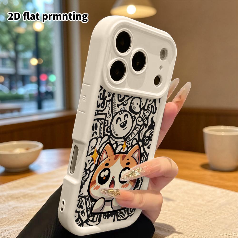 Phone Case: 2D flat design suitable for iPhone 18 17 16 15 14 13 Pro tiered protective case, orange little cat, Christmas and Halloween gift