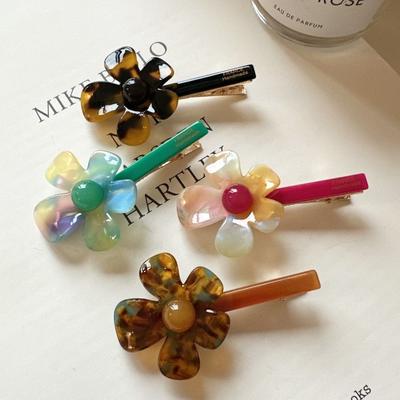 2Pcs Flower Shape Acetate Hair Clips Acetate Side Hair Clips New Retro Hair Accessories Party Use