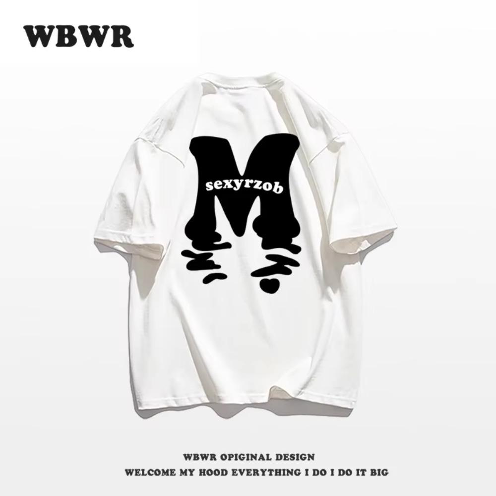 Summer Fashion Heavyweight Retro Men's English Letters 100% Cotton Printed Round Neck High-quality Casual Fitness Street T-shirt