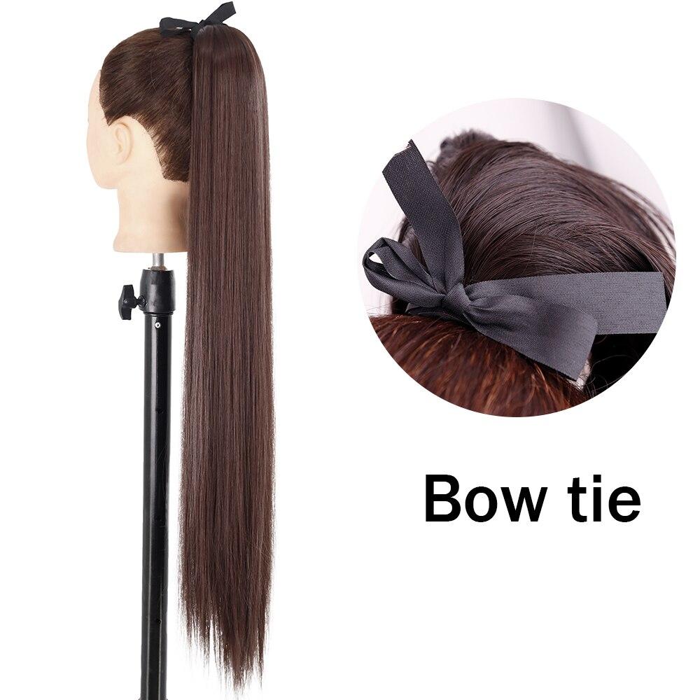 XINRAN Женский супер длинный прямой парик с хвостиком, красочный галстук-бабочка на липучке, наращивание волос с конским хвостом, синтетический термостойкий конский хвост
