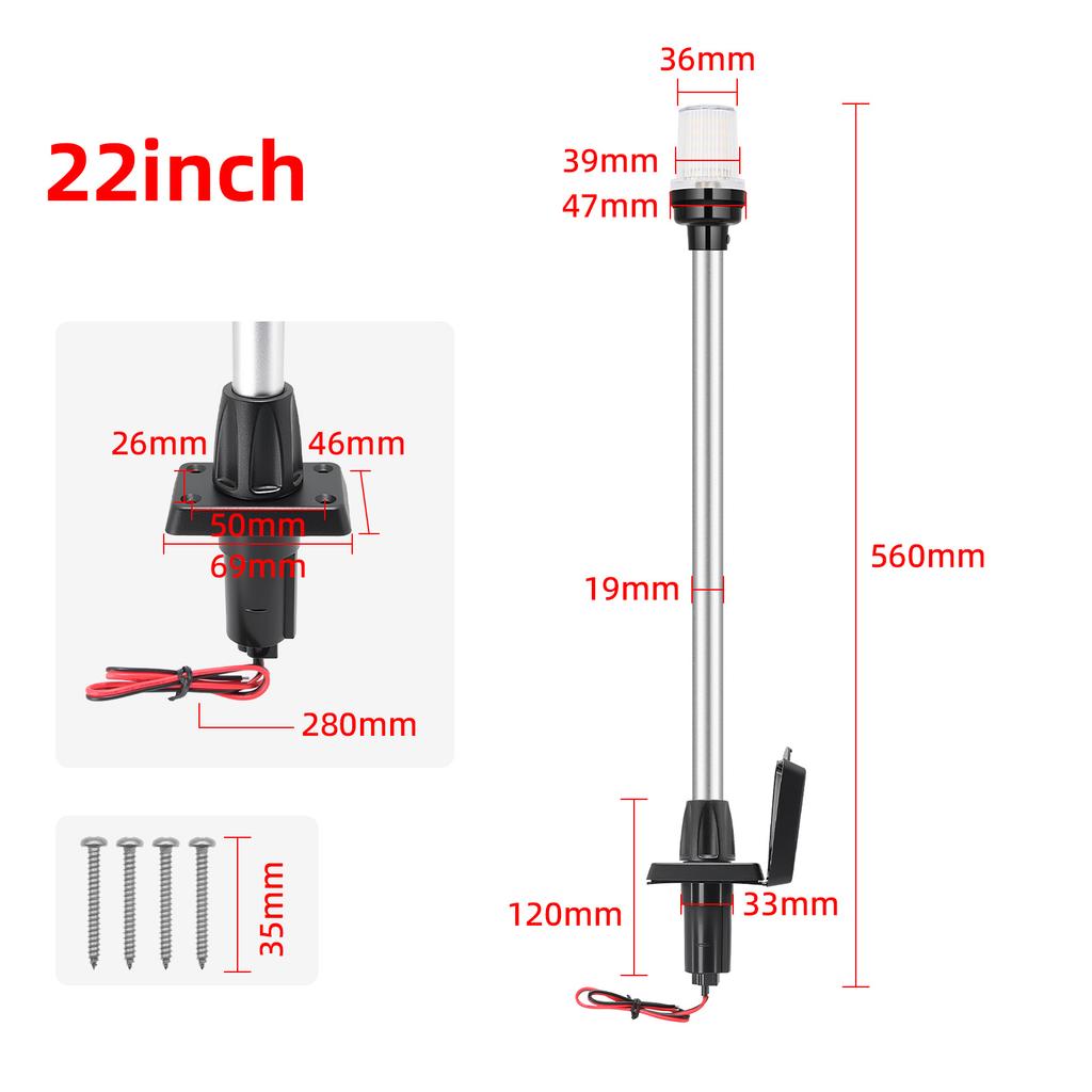 22Inch LED Sailing Signal Light Marine Boat Yacht Navigation Light Polygonal/Round Fixed Type with Socket Light Anchor Lamp