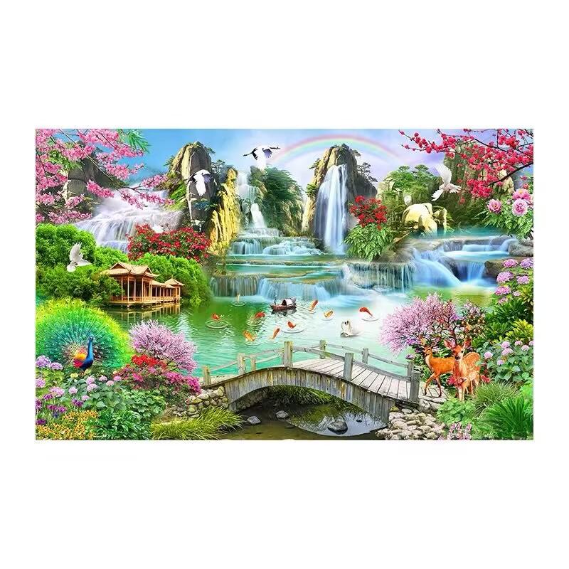 5D Diamond Painting Full of Drill Water Generating Money Point Drill Cross-stitch Living Room Landscape Large Painting Drill Mosaic Art DIY