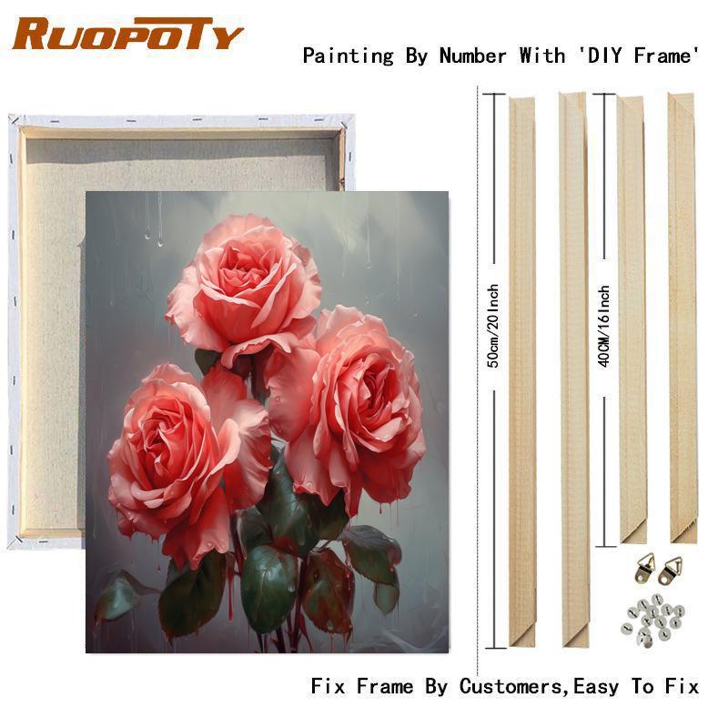 RUOPOTY Акриловая картина по номерам, набор красок, раскраска по номерам, розовые цветы, настенное искусство для рукоделия, подарок для взрослых на холсте