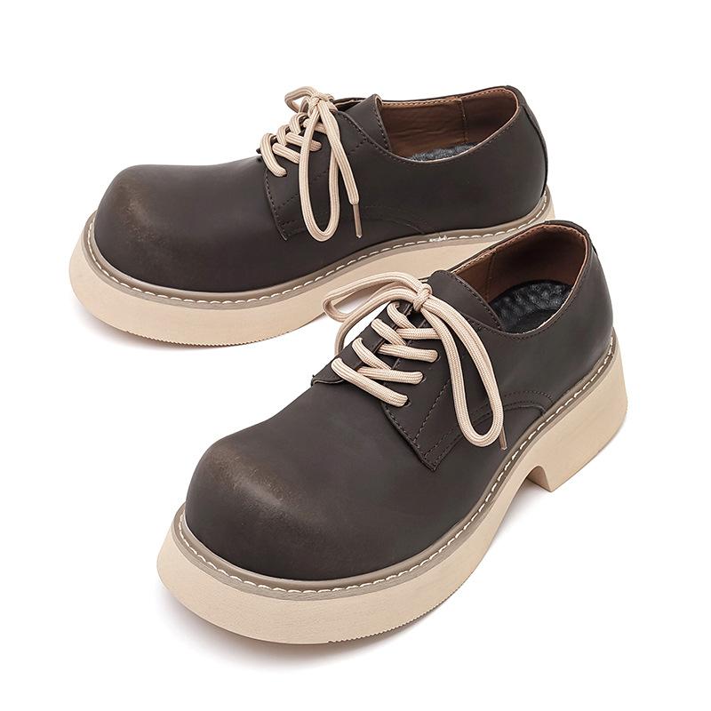 2024 новые осенне-зимние туфли дерби с большой головкой для мужчин и женщин, высококачественные кожаные туфли с изогнутой головкой и толстой подошвой, подчеркивающие достоинства обуви в британском стиле