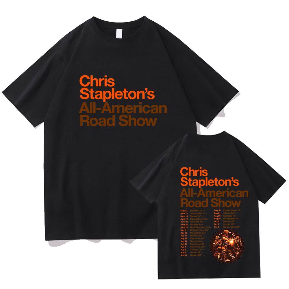 All-American Road Show Tour 2026 T-shirt Band CHRIS STAPLETON Graphic Tshirts Unisex Streetwear Cotton Short Sleeve Men T Shirt