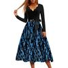 Women's Casual Fashion Floral Print Wave V Neck Vintage Dress