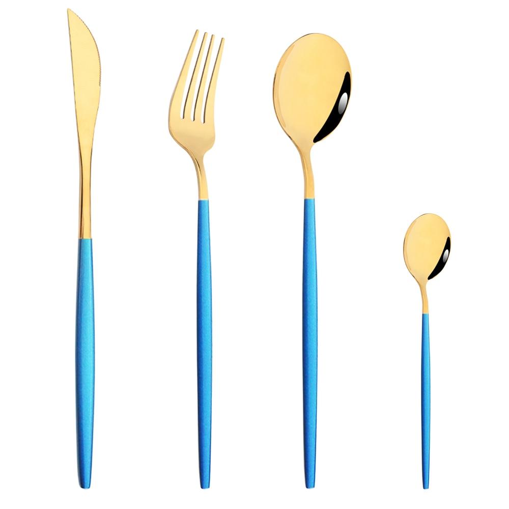 4pcs Gold Dinnerware Set Stainless Steel Tableware Set Knife Fork Spoon Flatware Set Dishwasher Safe Silverware Cutlery Set