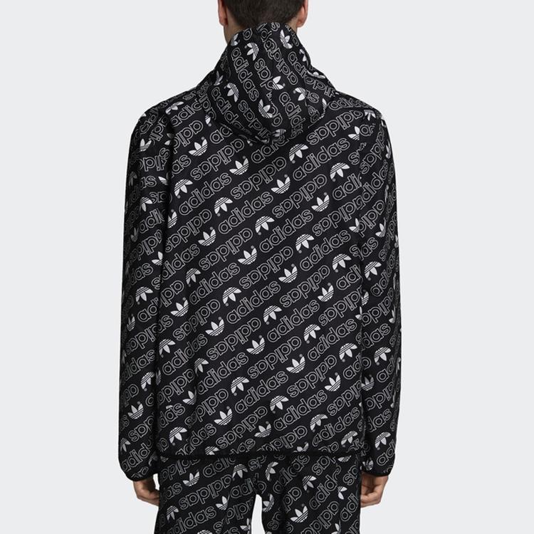 Adidas Originals Trefoil All-Over Print Sports Casual Hooded Windbreaker Jacket Men Outerwear Black DH4796