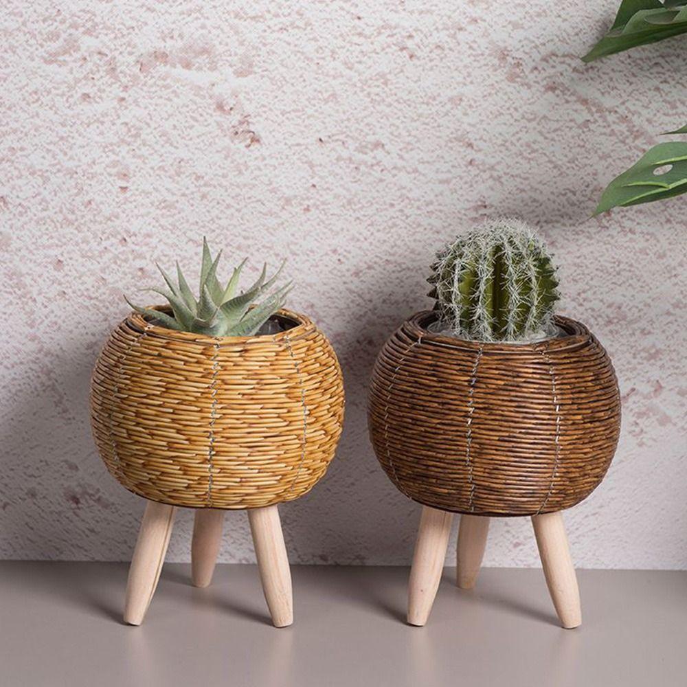 Hand Wove Rattan Woven Flower Pot Retro Flower Planters Creative Flower Basket  Home Decor