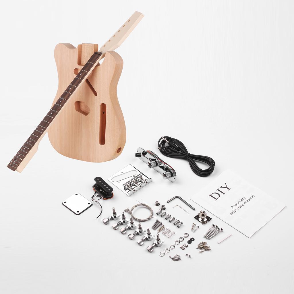 Незаконченная электрогитара DIY Kit Корпус из красного дерева, клен, гриф, накладка на гриф из палисандра